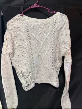 Hollister Cream Open-Knit Crewneck Sweater